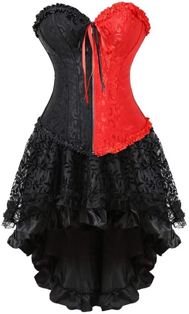 Amazon.com: Corset Dress for Women Plus Size Bustier top Skirt Set  Burlesque Halloween Black and red XXS: Clothing, Shoes & Jewelry