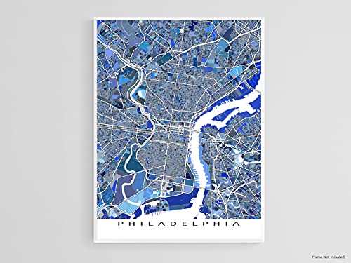 Philadelphia Map Wall Art Print 8X10, Philadelphia Posters And Prints 24X36, Handmade Blue Geometric Philadelphia City Posters, Philadelphia Decor By Maps As Art #TOP1
