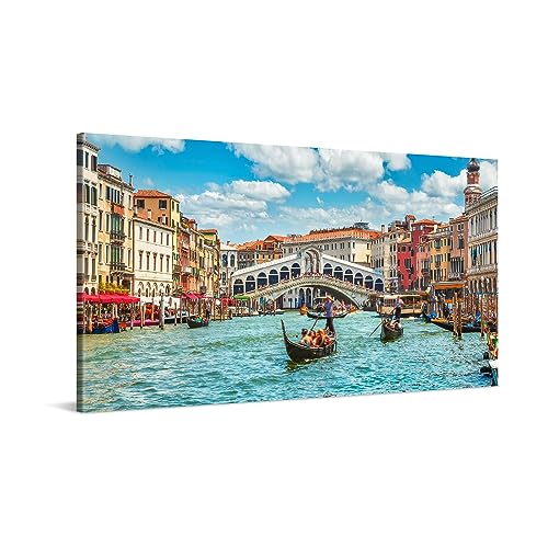 PICANOVA – Cuadro sobre Lienzo 100x50cm Puente de Rialto Venecia – Imagen Impresión Montado sobre Marco De Madera – Cuadro Decoración Moderno Para Salón o Dormitorio