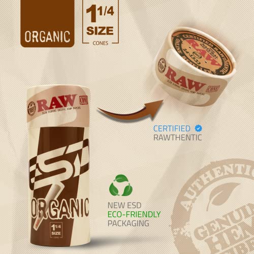 Image of RAW Cones Organic 1-1 /4 Size | 50 Pack | Pre Rolled Rolling Paper with Tips & Packing Tubes Included