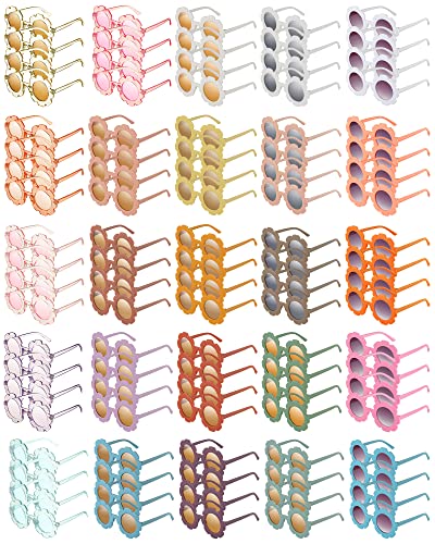 100 Pieces Flower Sunglasses Bulk Kids Round Flower Glasses Cute Sunflower Eyewear Colorful Child Daisy Sunglasses Gifts for Kid Toddler Girls Women Birthday Baby Shower Party Favors, 25 Colors