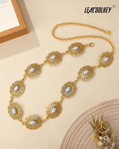 Image of LEACOOLKEY Western Concho Belt for Women Cowgirl Boho Waist Chain Belt for Dresses Jeans Pants