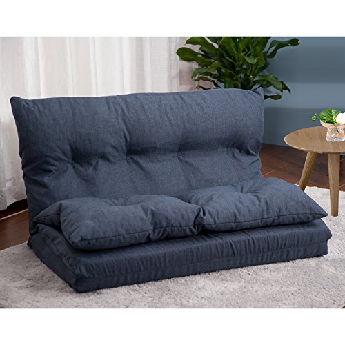 Merax Adjustable Fabric Folding Chaise Lounge Sofa Chair Floor Couch (Navy 1)