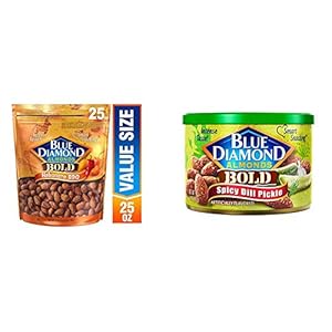 Blue Diamond Almonds Bold Habanero BBQ Almonds, 25 Ounce with Blue Diamond Almonds, BOLD Spicy Dill Pickle, 6 Ounce