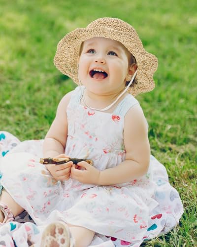 Century Star Baby Girls Straw Sun Hats for Infant Kids Summer Beach Hat for Toddler with Bow A02 Beige 12-24 Months - Thumbnail 6