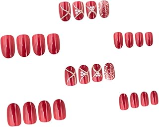 minkissy 24 Pçs Remendo Para Unhas Dicas De Unhas De Natal Brilho Unhas Postiças De Natal Unhas Postiças Adesivos De Unhas Falsas Abs Noiva Pérola Unha Falsa Natal Unhas Falsas Vermelhas