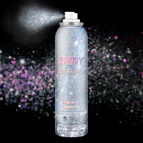 AOAZXBB Body Glitter Spray Holographic Glitter Spray for Hair Body Long-Lasting Shiny for Festival Prom Party-5.2 Fl Oz Rainbow Sliver