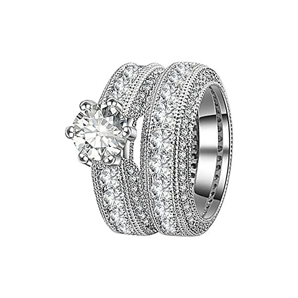 ManRiver 2PC Stackable Rings for Women - Luxury Full Rhinestone Studded Zirconia Wedding Rings Jewelry Gifts Size 5-11