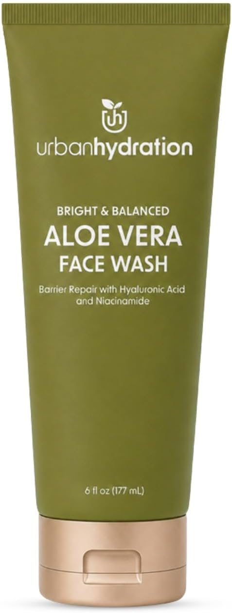 Urban Hydration Bright & Balanced Aloe Vera Leaf Face Wash | Gentle, Hydrates, Detoxes, Fights Acne, Anti-Aging Benefits For All Skin Types, Leaves Skin Moisturized and Smooth | 6 Fl Ounce
