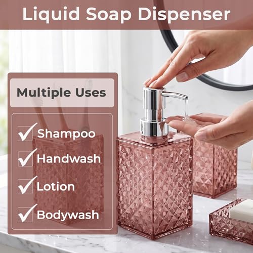 Image of Story@Home 4 Pieces Bathroom Accessories Set - Peach | Toothbrush Holder, Soap Dispenser, Mouth Wash Cup & Soap Dish for Home Kitchen & Bathroom | Bathroom Essentials for Office
