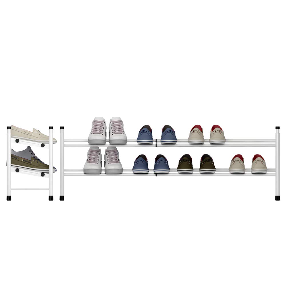 TZAMLI Étagère à chaussures extensible à 2 niveaux pour ranger jusqu'à 12 paires de chaussures, étagère de rangement empilable pour couloir, 60 ~ 110 x 22 x 36,5 cm (blanc, 2 rangées)