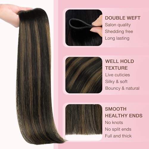Image of GOO GOO Sew in Hair Extensions Real Human Hair, Weft Hair Extensions Human Hair, 1B /6 /1B Balayage Natural Black to Chestnut Brown 20inch 100g, Weft Bundles Straight Silky Remy Hair