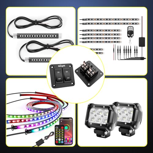 Image of Nilight 2 Gang ON-Off Switch Panel 4 PIN DPST Toggle Switches 12V 20A Black | Anodized Aluminium Shell Bracket with Screws Ternimals Jumper Wires Set for Cars Trailers Boats RV Camper