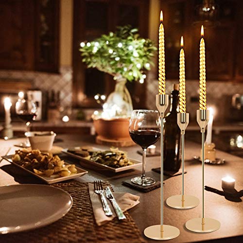Candle Holders For Taper Candles Set Of 3 Decorative Candlestick Holders For Wedding, Dinning, Party Fits 3/4 Inch Thick Candle&Led Candles (Gold Brass Metal Candle Stand) #TOP5