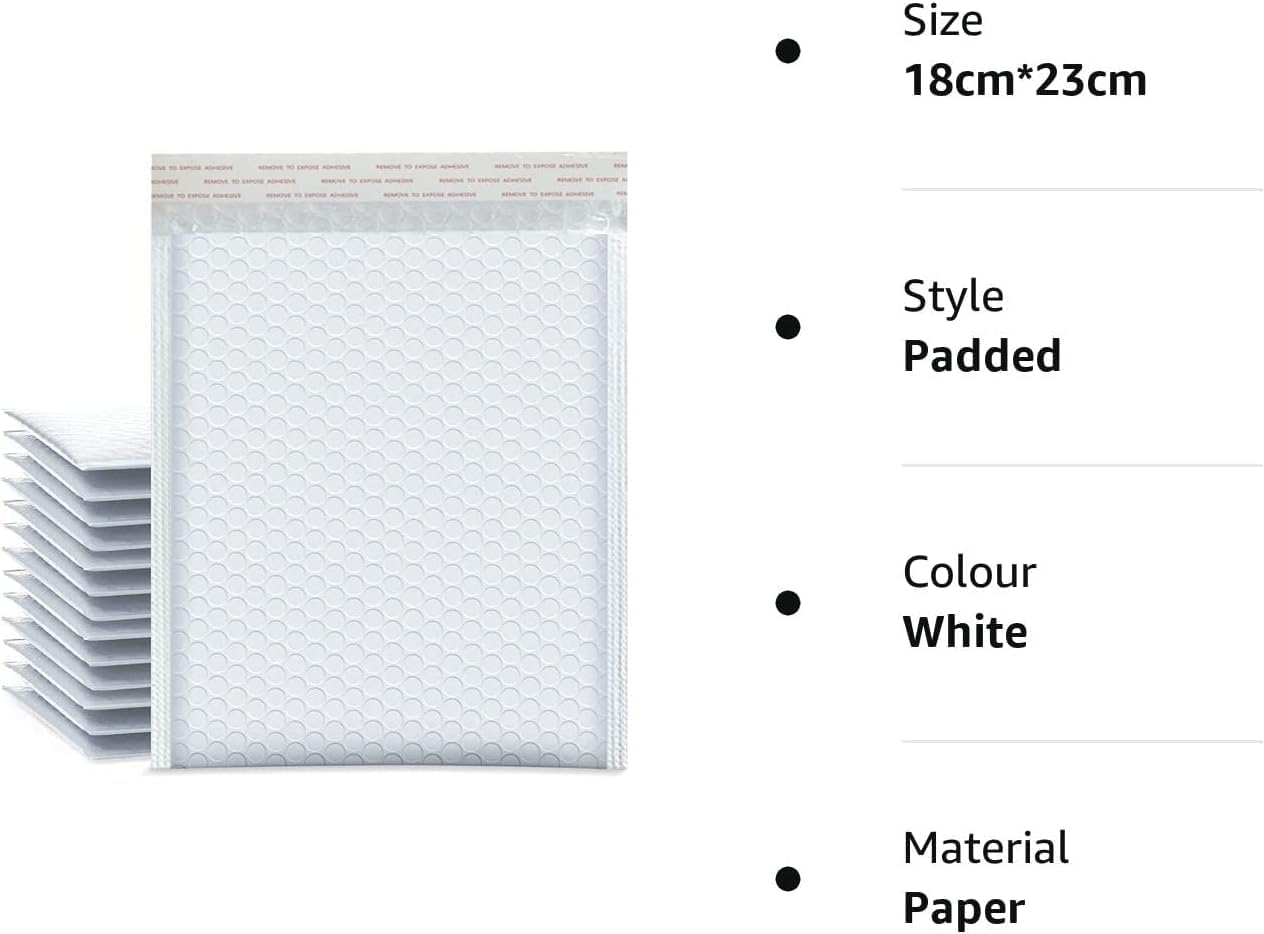 12 Pcs Padded Envelopes A5 Poly Bubble Mailers (16 CM x 23 CM x 4 CM FLAP/ 6x9 Inches) Small Bubble Envelopes Self Seal Bubble Mailers for Shipping Mailing (White) - Dozen Pack