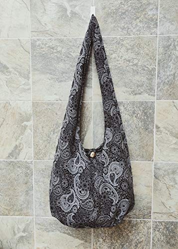 BTP! Thai Cotton Hippie Hobo Sling Crossbody Bag eco Friendly Shopping bag Paisley Print Large4