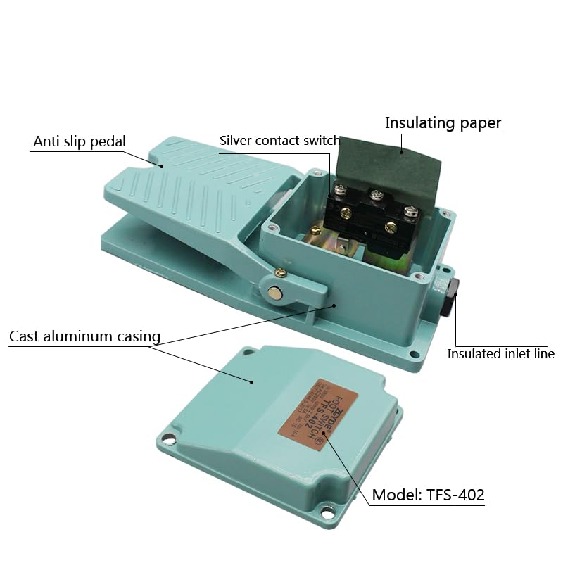 Conmutador de pedal TFS-402 contacto plata 1NO 1NC rearme giratorio instantáneo con carcasa de aluminio 15A 250V con prensaestopas