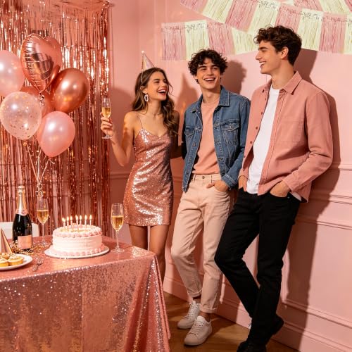 Image of BEISHIDA 3 Packs Metallic Foil Fringe Garland Champagne Rose Gold Wall Hanging Tinsel Fringe Banners for Car Floats Bridal Shower Wedding Birthday Easter Graduation Holiday Party Decoration(30 Feet)