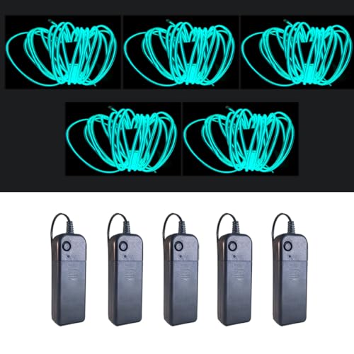 Image of MaxLax EL Wire Ice Blue 5-Pack, 9ft /2.75m Neon Light Wire with Noise Reduction and Battery Pack