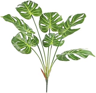 Famibay Artificial Tropical Palm House Plants 70cm/27.5inch Green Leaf Stems Plastic Faux Monstera Deliciosa Swiss Cheese Plant Turtle Leaf Plant for Indoor Outdoor Pots Home Office Living Room Shelf