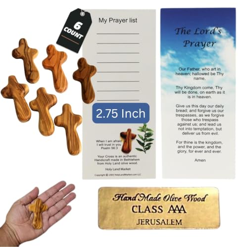Holy Land Market Medium Olive Wood Pocket Cross 2.75” Cross 6 Pack