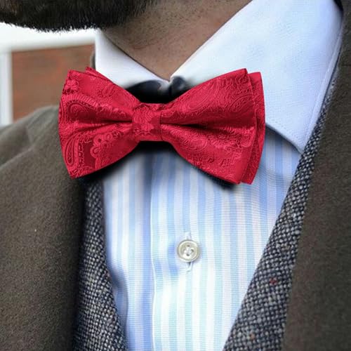 Image of YOHOWA Mens Bow Tie Set Paisley Pre-tied Bowties Adjustable with Handkerchief Cufflinks Gold Ring Set Wedding Prom Party