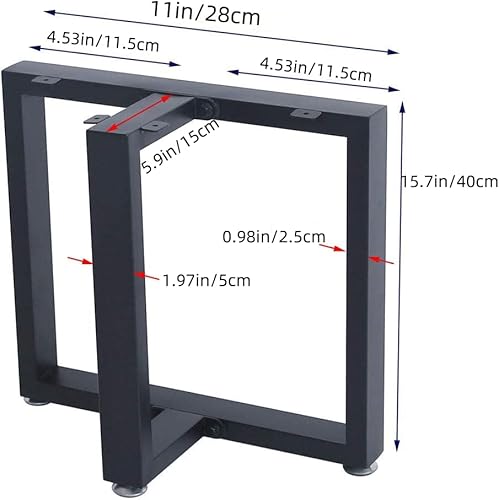 Miniatura 4 de Patas de metal negro para mesa de 28 pulgadas, patas de escritorio de metal resistente, patas de metal para mesa, patas de mesa industriales para