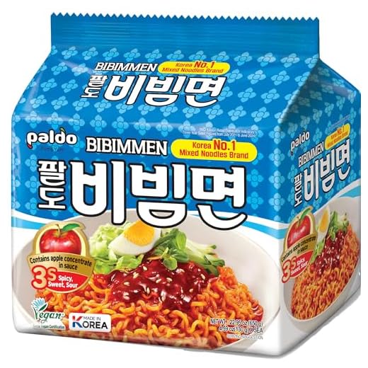 PALDO FUN & YUM Paldo Fun & Yum Bibim Men Instant Cold Nudeln 5er Pack, Cold Ramen ohne Brühe mit süßer & würziger Gewürzsauce, Koreanischer Orientalischer Stil Ramyun, K-Food Souple