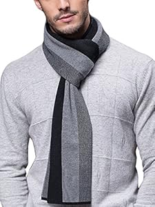 WANYING Hommes Echarpe 6% Laine Automne Hiver Easy Chic Gentleman Echarpe Tricotée - 180 * 30cm À Rayures Gris & Noir