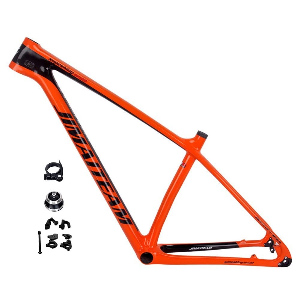 HIMALO 27.5er 29er Bike Frame Carbon Hardtail Mountain Bike Frame 15/17/19'' Internal Routing Disc Brake Frame Thru Axle 142mm QR 135mm Interchangeable(Orange,27.5 * 17'')