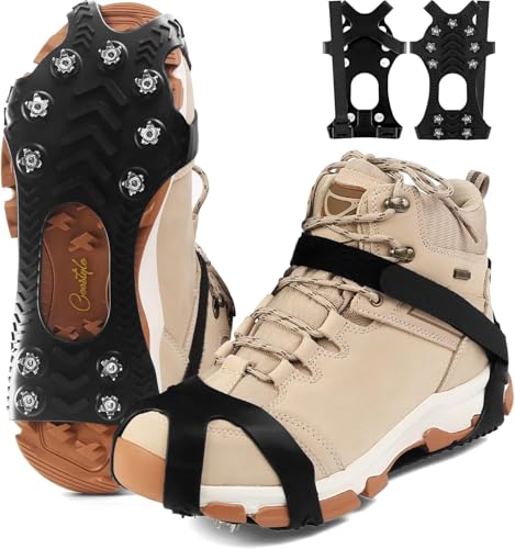 Best Winter Boots for Shoveling: Stay Warm and Dry! 15 11 Spikes Crampons, Upgraded Version Stainless Steel Anti-Slip, Ice Cleats Grips for Hiking Shoes and Boots, Hiking Fishing Walking Mountaineering,Black,XX-Large