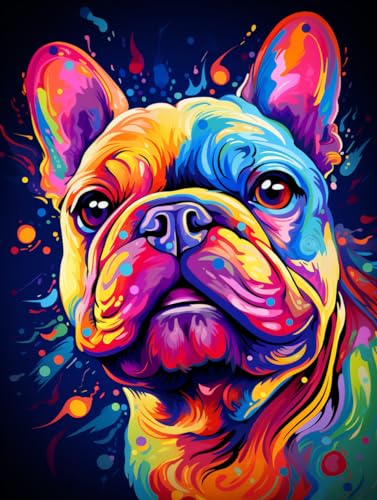 Funny Color French Bull Dog Diamond Art Painting Kits for Adults 5D Diamond Art Easy for Beginner Round Full Drill Cross Stitch Mosaic Gems Craft for Hobby and Home Decor 30x40cm(a1)
