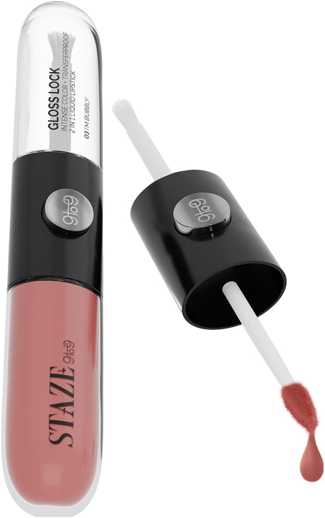 Gloss Lock 2-in-1 Liquid Lipstick | Matte Lipstick + High-Shine Transferproof Gloss | 12H Long-lasting | Intense Pigment | Lightweight & Waterproof | 03 I'm Bubbly | 7g
