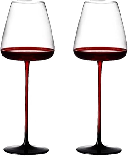 KOWLOON Copa de vino tinto burdeos de fondo cóncavo,Copa de vino de cristal grande de fondo rojo soplado a mano maestra,Cristalería de mango largo