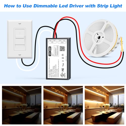 Image of 60W Dimmable LED Driver 12V,Triac ELV /MLV LED Transformer Compatible with Lutron&Leviton Switches,Dimmable Power Supply for Indoor /Outdoor Lights,UL&FCC-Listed