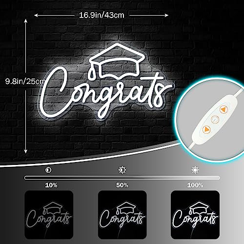 Image of Congrats Grad Neon Sign Congrats Neon Lights Signs for Backdrop Graduation Party Wall Decor Dimmable Congratulations Neon Sign Celebration Grad Neon Wall Sign Gifts