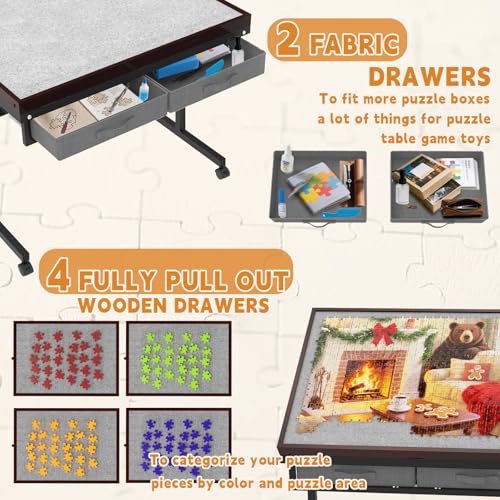 Image of Puzzle Table &Extra Storage Space,2000pcs Adjustable Five Up Angles Puzzle Tables for Adults with Drawers,Puzzle Board with Drawers