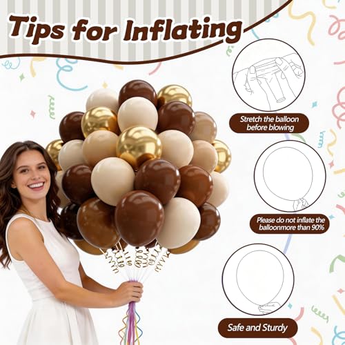 Image of 160Pcs 12 Inch Brown Light Brown Tan Sand White Metallic Gold Latex Balloons for Boho Neutral Baby Shower Birthday Party Decorations