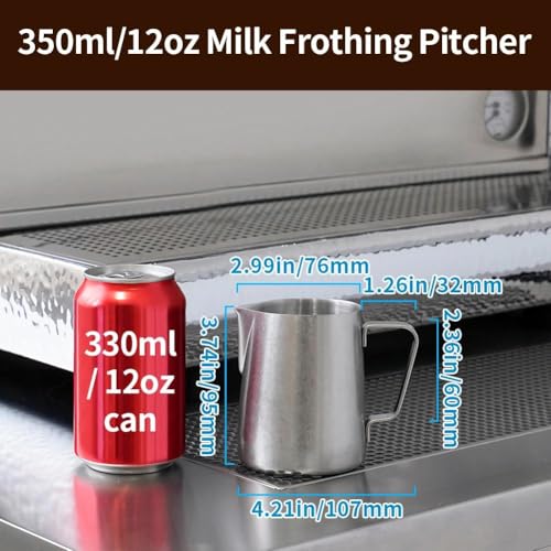 Image of watchget 12oz Milk Frothing Pitcher Stainless Steel Espresso Steaming Jug | Internal Scale, Milk Coffee Cappuccino Latte Art Barista Steam Pitchers,Barista Coffee Bar Accessories, 350ml, Matte Vintage