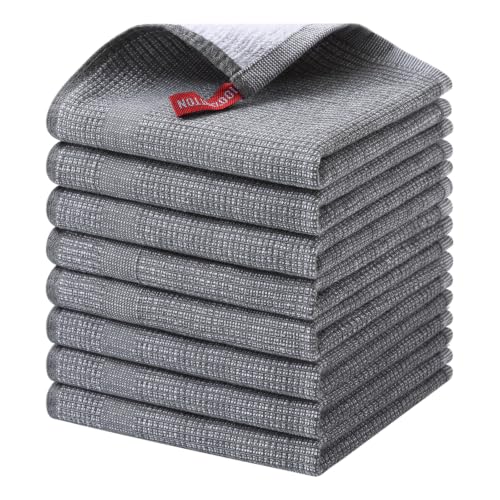 Homaxy 100% Cotton Premium Kitchen Dish Cloths 8 Pack, 12"x 12", Grey