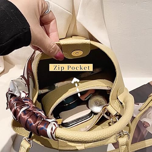 Cute Macaroon Bucket Bag for Women Faux Leather Crossbody Bag Small Purse Handbag Shoulder Bag Silk Ribbon Woven Handle3