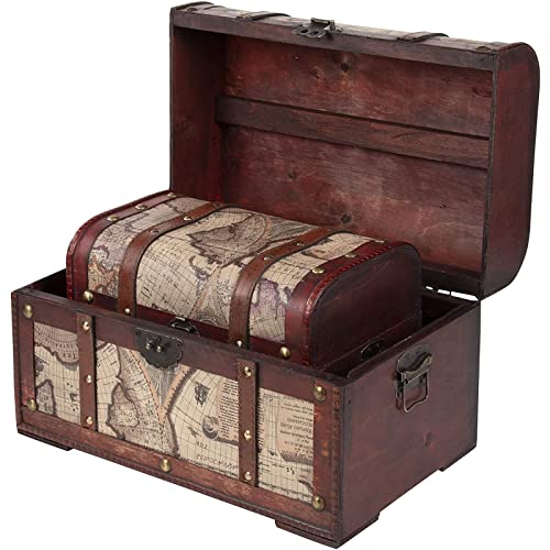 Juvale Set Of 3 Wooden Storage Chest & Vintage Trunks, Victorian Map Print (Large, Medium & Small) #TOP5