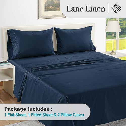 Image of LANE LINEN 100% Egyptian Cotton Bed Sheets King Size - Long Staple Mercerized Cotton, Luxury Hotel-Quality, 16 inch Deep Pocket King Sheet Set with Reinforced French Seams - Dark Blue