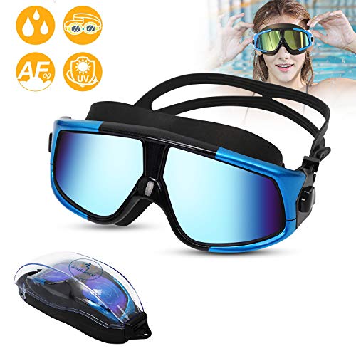ioutdoor Schwimmbrille, Antibeschlag Schwimmbrillen UV Schutz Wasserdichter Kein Auslaufen, mit Verstellbare Gurt und Weicher Silikon-Nasenbrücke Komfort Fit, für Erwachsene Herren Damen (Blau)