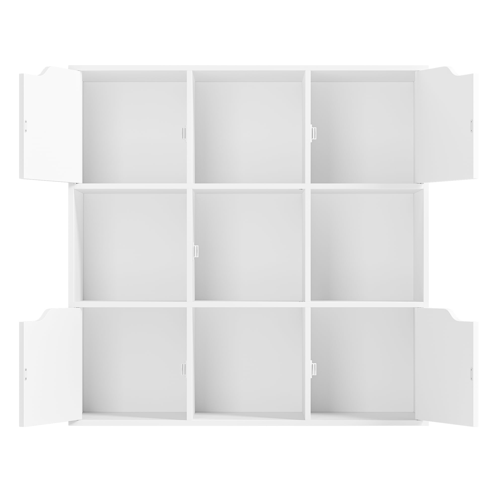 FirFurd Libreria a 9 Cubi Con 5 Porte, Armadietto 3 Ripiani, Scaffale Con 9 Scomparti a Cubi Portaoggetti, Stile Moderno, per Soggiorno, Camera da Letto, Ufficio 90x29x90cm Bianco