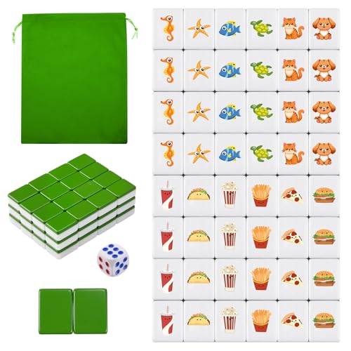 Green 2 Players Mahjong Block Set, Gift for Christmas,12 Patterns - image 1