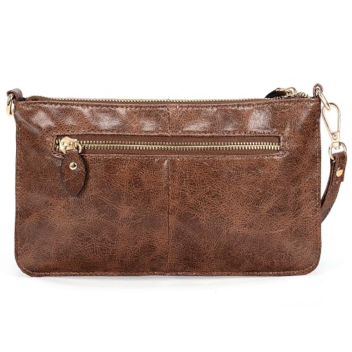 Image of YALUXE Genuine Leather Wristlet Handbags Purses Cell Phone Pocket Clutch Wallet Crossbody Bags for Women