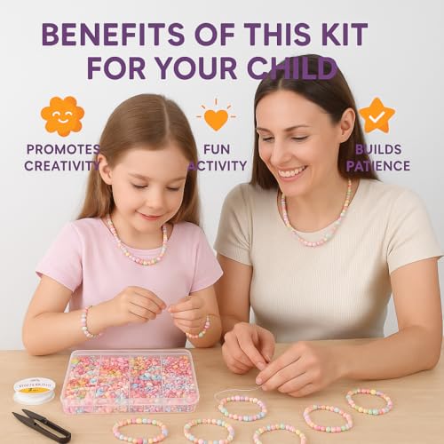 Image of ambitieux DIY Bracelet Making Kit for Girls - Jewellery Making Kit with 575+ Beads, Charms & Pendants, Elastic Thread, Tools - DIY Bead Set, Kids Craft Kit & Gift for Kids Age 5-12 Years