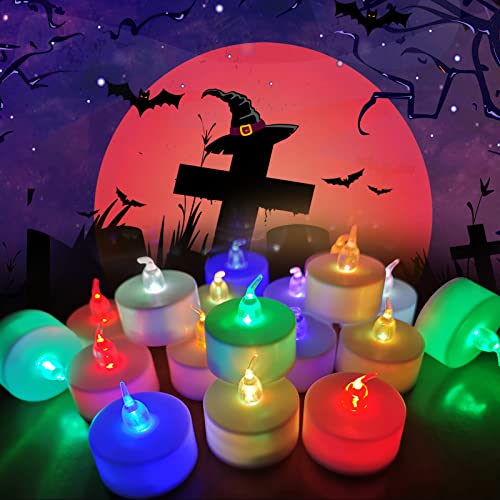 LANKER 24 Pack LED Tea Lights Candles – 7 Color Changing Flameless Tealight Candle – Long Lasting Battery Operated Fake Candles – Decoration for Wedding, Halloween and Christmas (Multi-Color -24pcs)