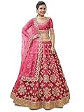 Oxnarnzia Riya Women's Sequins Zari Embroidered Georgette Lehenga Choli with Dupatta (PINK, 44)